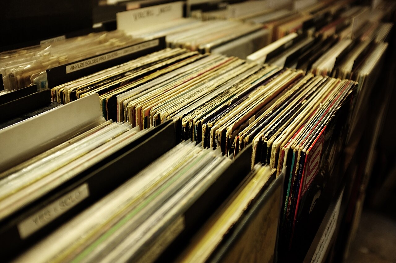 Crates of vinyl records